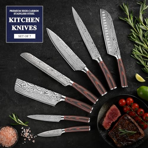 Kitchen Knife Set 7 Piece Chef Knife Set Professional High Carbon Stainless Steel (7 Count)