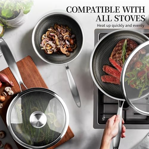 6 Pieces Stainless Steel Frying Pan Set with Lids (6 Count)