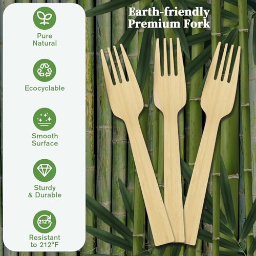300 Count Disposable Compostable Bamboo Forks for Party