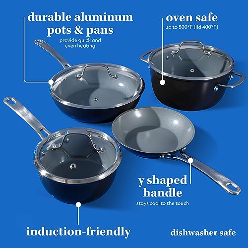 Kitchen Essentials 10 Piece PFA Free Titanium Ceramic Nonstick Interior Forged Aluminum Cookware Pots and Pans Set