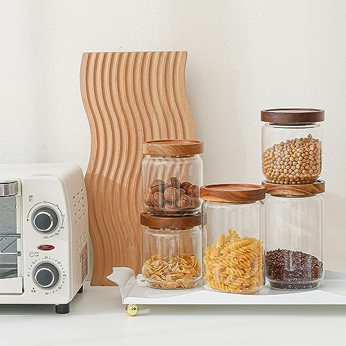 Glass Jars with Wood Lids Include 112 Labels (6 Count)