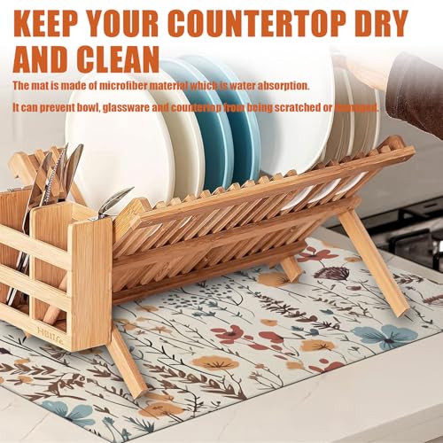 Vintage Floral Dish Drying Mat for Kitchen Counter Microfiber Absorbent Dish Kitchen Drying Mat Draining Reusable Washable for Dishes