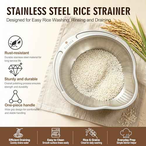 Rice Strainer & Rice Washing Bowl Stainless Steel