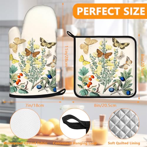 Wildflowers Butterfly Oven Mitts and Pot Holders Sets 4Pcs