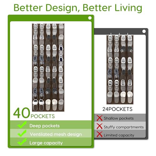 Over the Door Shoe Organizer with 40 Large Breathable Mesh Pockets
