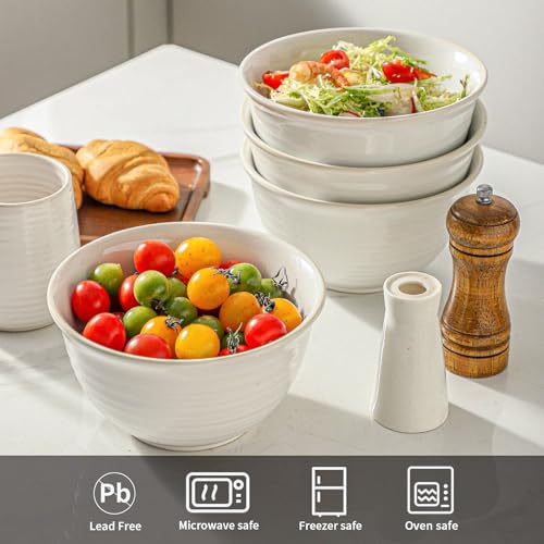 Soup Bowls 40 Ounce Deep Ceramic Bowl Sets for Cereal Soup Salad Pasta Popcorn Oatmeal Breakfast (4 Count)