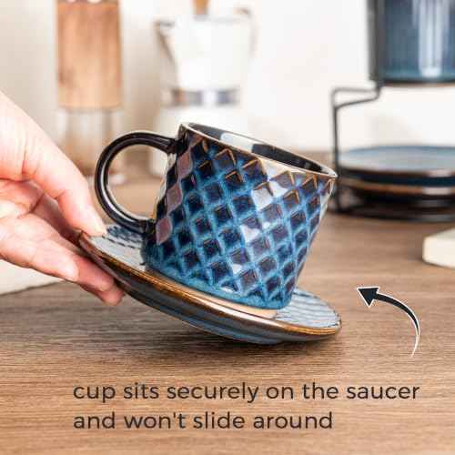 6 OZ Coffee Mugs with Saucer and Stand (4 Count)