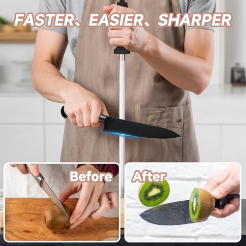 12" Professional Carbon Steel Knife Honing Rod with Hanging Holes