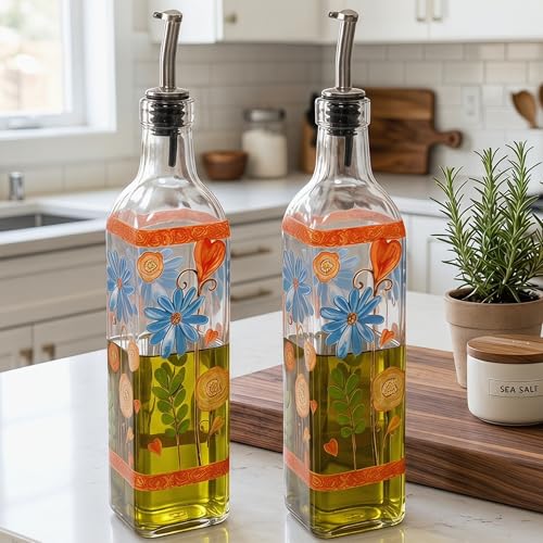 2 Pack 17oz Glass Olive Oil Dispenser Bottle Set