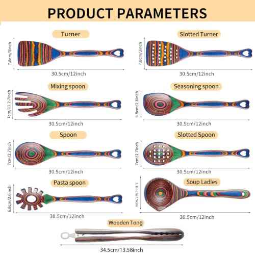 9 Piece Rainbow Heart Pakkawood Utensils Set (9 Count)