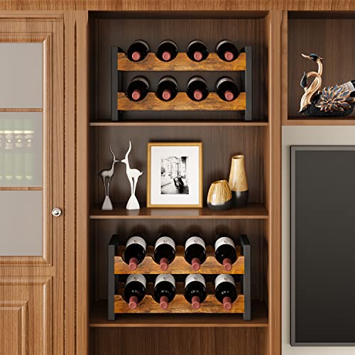 2-in-1 Wine Rack Countertop, Small Wine Rack Organizer Holder, Wooden Wine Rack Inserts for Cabinet, Stackable Wine Rack for Kitchen,Home Bar (16 Count)