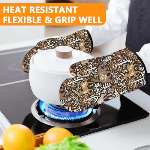 Bear Deer Oven Mitts and Wild Animals Pot Holders Sets 4Pcs