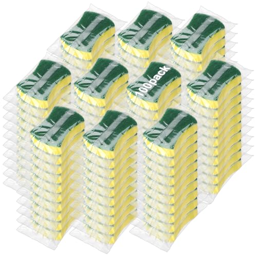 100 Pcs Individually Wrapped Sponges Uncompressed Green (100 Count)