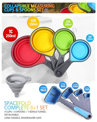 Collapsible Measuring Cups and Spoons Set with Funnel