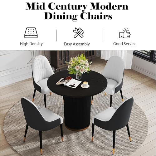 Black White Dining Chairs Set of 2 with High Backs Mid Century Modern Kitchen Dining Room Chairs PU Faux Leather Upholstered Large Padded Accent Chair with Legs (2 Count)