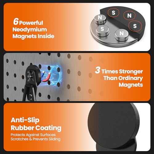 4 Pack Large Heavy Duty Magnetic Hook Extra Strong Magnetic Garage Hooks Big NdFeB Industrial Magnet Hooks Magnetic Utility Storage Holder Organization with Anti (4 Count)