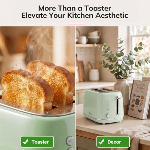 2 Slice Stainless Steel Toaster Retro with 6 Bread Shade Settings