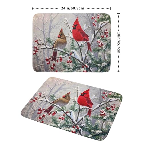 Red Bird Dish Drying Mat Merry Christmas Dishes Pad Absorbent Fast Dry Dish Drainer Mat Protector for Kitchen Counter 18 x 24 Inches