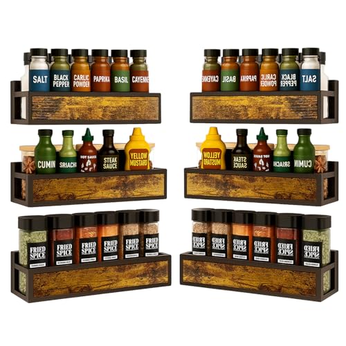 Spice Rack Wall Mount for Large Spice Jars (6 Count)