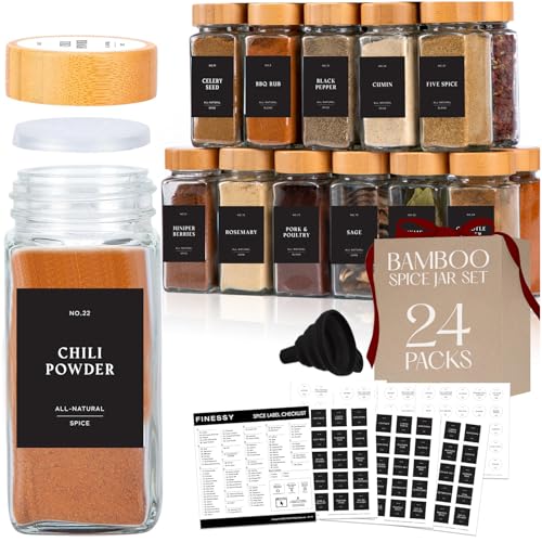 Thick, Empty, Square Glass Spice Jars With Bamboo Lids, 4oz 24 Pack (4 Count)