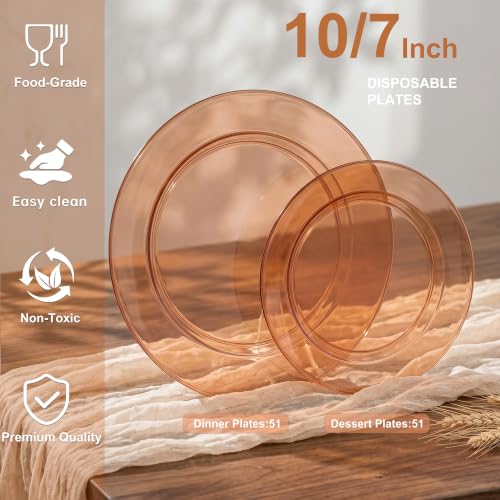 102 Pcs Amber Plastic Plates (102 Count)