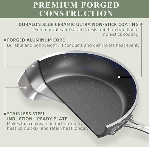 9pc Cookware Set Healthy Duralon Blue Ceramic Nonstick Coated