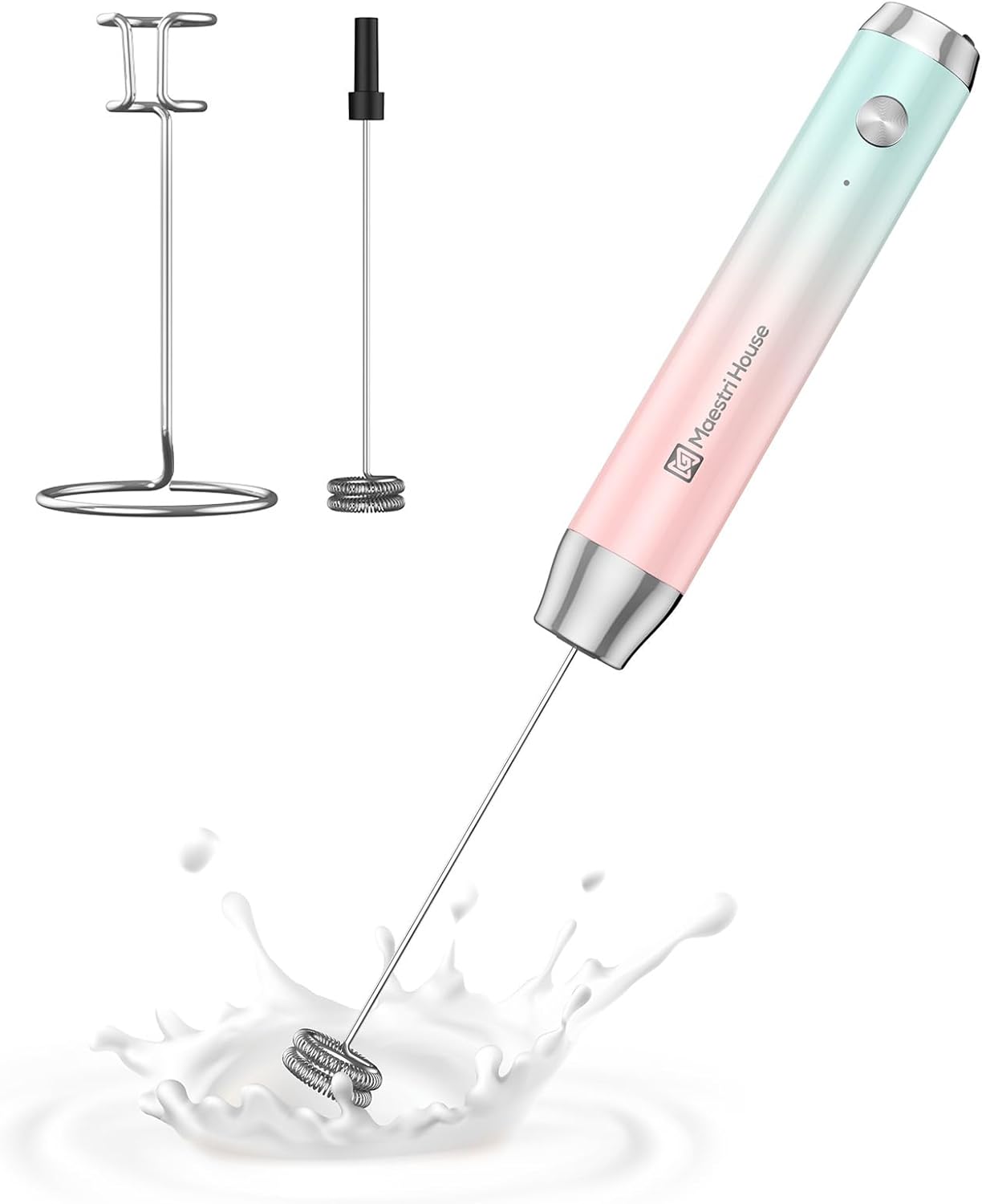 Maestri House Rechargeable Milk Frother with Stand, LunaFro Handheld Electric Foam Maker Waterproof Detachable Stainless Steel Whisk Drink Mixer Foamer for Lattes, Cappuccino - Culinary Roots