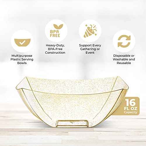 4 Pack Disposable Gold Plastic Serving Bowls Square Party Candy Use 16oz (4 Count)
