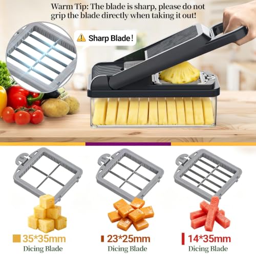 15-in-1 Vegetable Chopper 10 Blades, Veggie Cutter with Handle, Grey