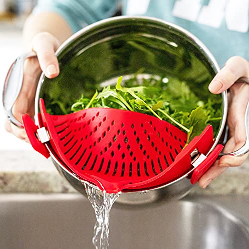Clip On Pasta Strainer Silicone Universal Fit for all Pots and Bowls Snap On Drainer for Meat