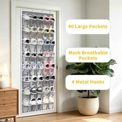 40 Large Pockets Over the Door Shoe Organizer