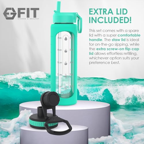 32oz Glass Water Bottle with Straw Lid & Cleaning Brush Set