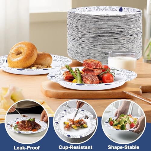 140 Count 10 Inch Disposable Heavy Duty Printed Paper Plates Leaf