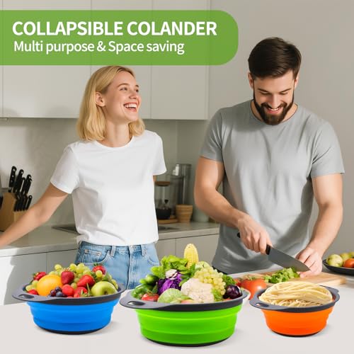 Tri Color Silicone Collapsible Colander Set (3 Count)