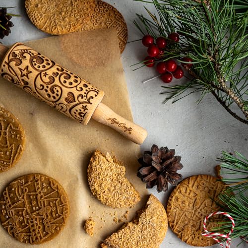 CHRISTMAS FEST 3 Mini Embossed Rolling Pin Set. Wooden Laser Engraved Textured rolling pins for Cookies