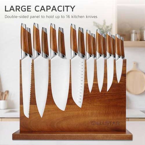 Modern Acacia Magnetic Knife Block Holder 14 x 10 Inches