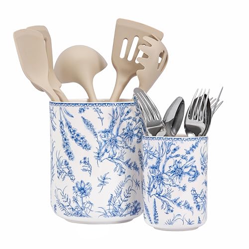 Blue Garden Toile De Jouy Ceramic Utensil Holder Set of 2 (2 Count)