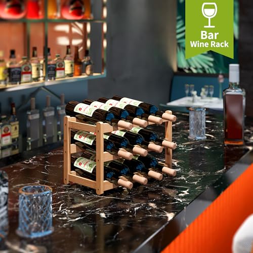 Bamboo Wine Rack Wine Storage Cabinet Shelf 12 Bottle Wine Racks Countertop Sturdy for Kitchen Dining Room Pantry