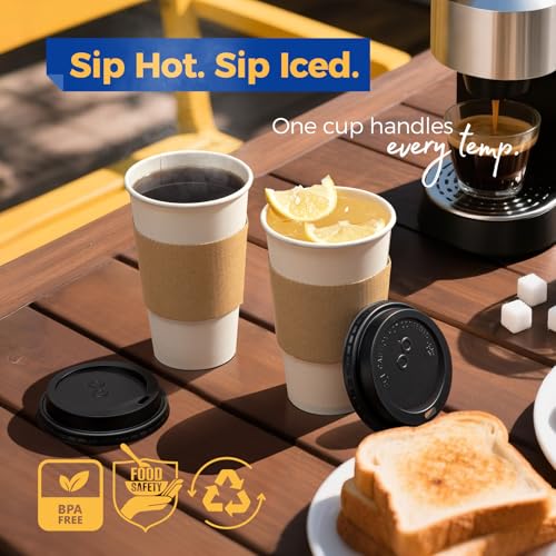 16 oz 100 Pack To Go Coffee Cups with Lids and Sleeves (100 Count)