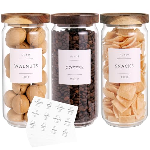 3 Set Glass Pantry Storage Jars with Acacia Airtight Lid (3 Count)