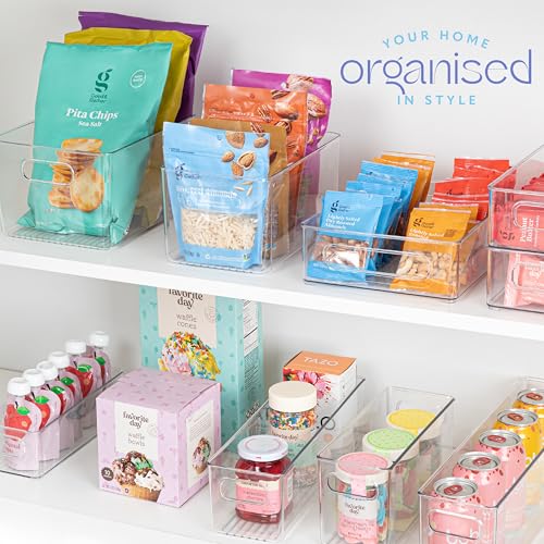 Plastic Food Storage Clear Container Bin with Handles for Organizing Kitchen