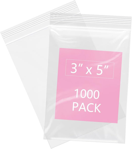 iMailer - 1000 Pcs- 3" x 5" Clear Small Zip Bag - Reclosable Zip Plastic Poly Bags 2 Mil with Resealable Lock Seal Zipper for Photo, Jewelry, Bakery, Treats, Party Favors