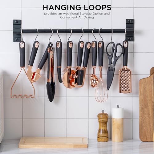 Kitchen Gadget Set Copper Plated Stainless Steel Utensils with Soft Touch Handles