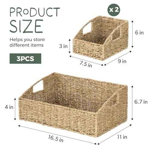 Set of 3 Handwoven Storage Baskets (3 Count)
