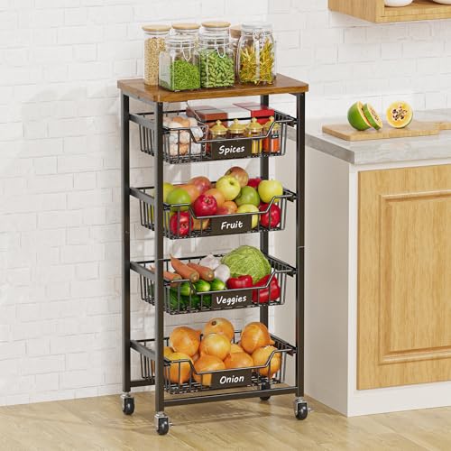 5 Tier Vegetable Fruit Basket Kitchen Storage Rolling Cart on Wheels with Pull