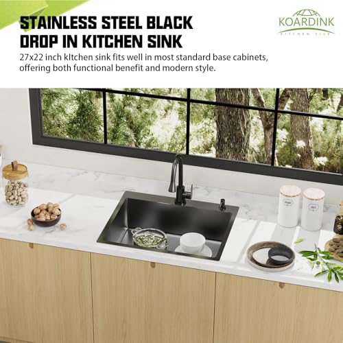 Black 27x22 Inch Drop In Kitchen Sink