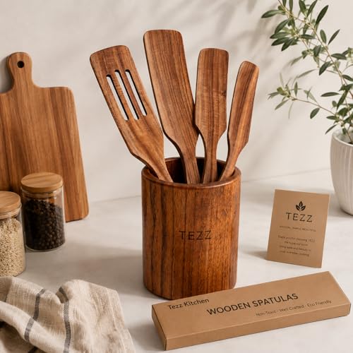Spurtle Set Natural Acacia Wooden Kitchen Utensils Set of 4 (4 Count)