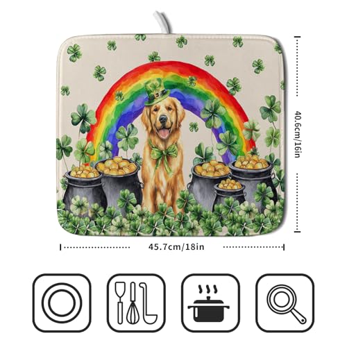 St Patricks Day Drying Mat Samll Lucky Clovers Green Kitchen Decor Counter Mats for Dog Lover
