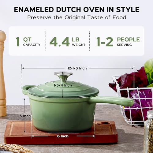 1QT Enameled Cast Iron Saucepan with Lid