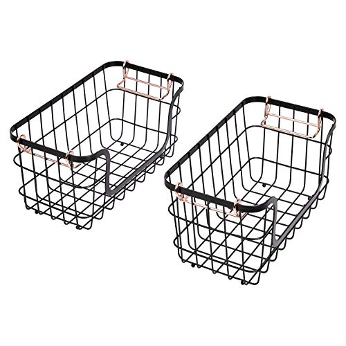 Stackable Metal Wire Rectangular Storage Baskets for Kitchen (2 Count)